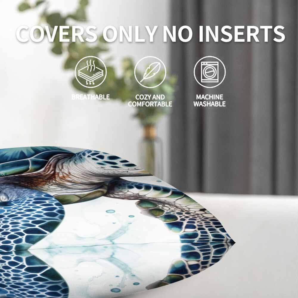 Beabes Juego de 2 fundas de almohada cuadradas de tortuga marina azul con pintura en acuarela, para sofá, dormitorio, automóvil, sala de estar, 18 x