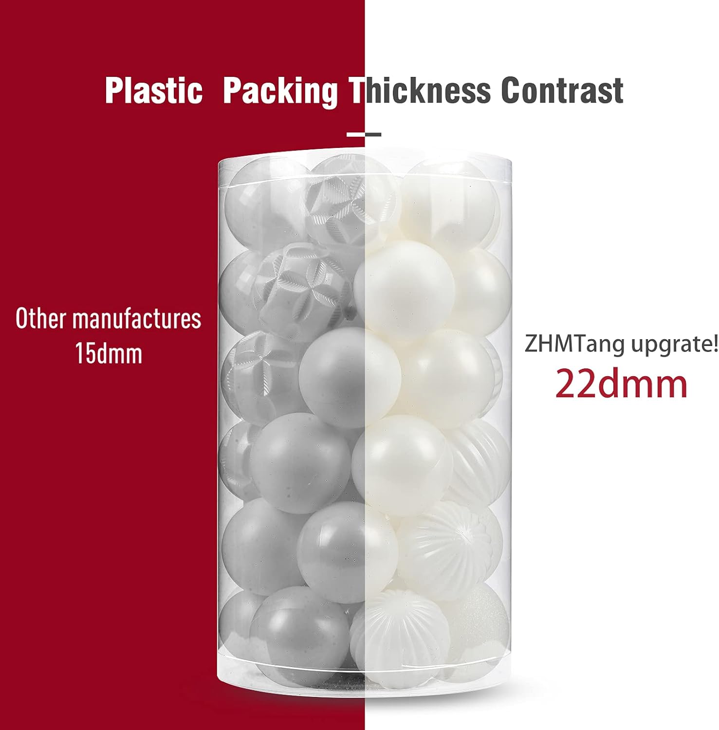 ZHMTang – Bolas de Navidad de 41 quilates 2.36 pulgadas (60 mm, blanco)