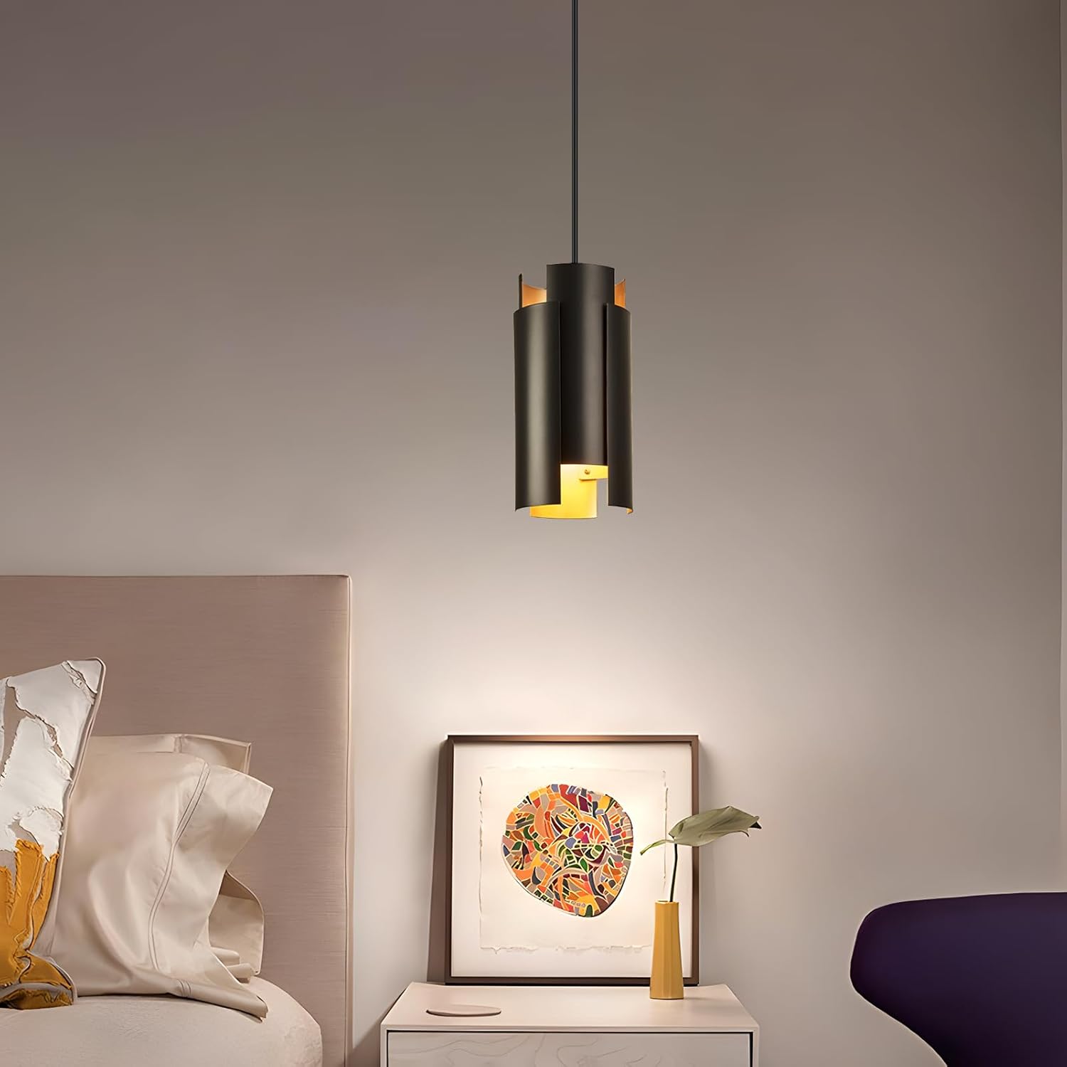Lámpara colgante negra moderna de 1 luz para isla de cocina con pantalla de metal, lámpara colgante de techo industrial para comedor, entrada,