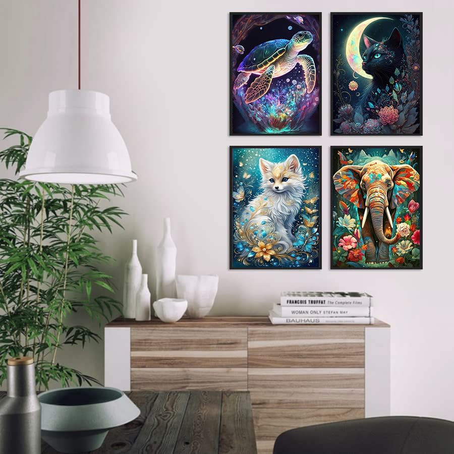 Meothan Kit de 4 piezas de pintura de diamantes para adultos, arte de diamantes de animales, gatos para principiantes, pintura de diamantes de vaca,