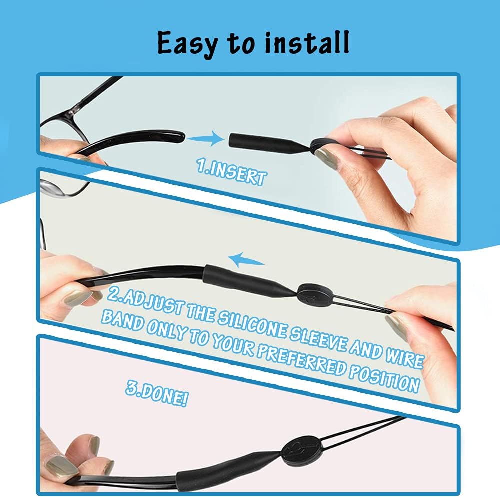 BERYLER Paquete de 4 correas ajustables para gafas, correa duradera para lentes de sol, correa impermeable para gafas, correa antideslizante para