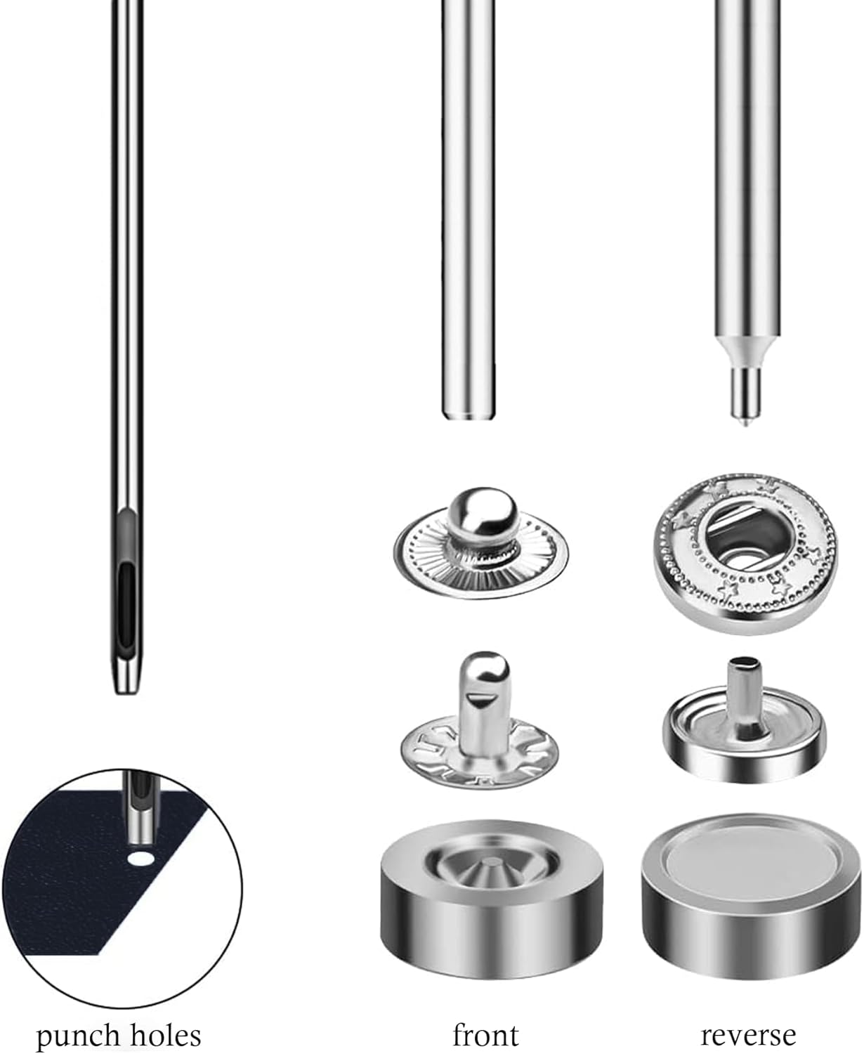 AOUXSEEM Kit de tiras de piel sintética negra de 196 pulgadas de largo (34 pulgadas de ancho) con remaches, botones a presión, rollo constante para