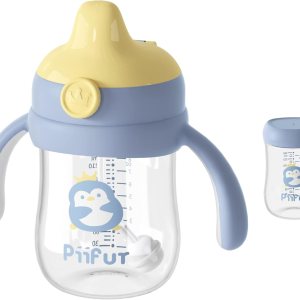 Piifur Tritan – Vaso para beber con tapa de almacenamiento para 6 a 18 meses, a prueba de fugas, vaso con popote con peso con asa para bebé, 8 onzas Piifur Tritan – Vaso para beber con tapa de almacenamiento para 6 a 18 meses, a prueba de fugas, vaso con popote con peso con asa para bebé, 8 onzas