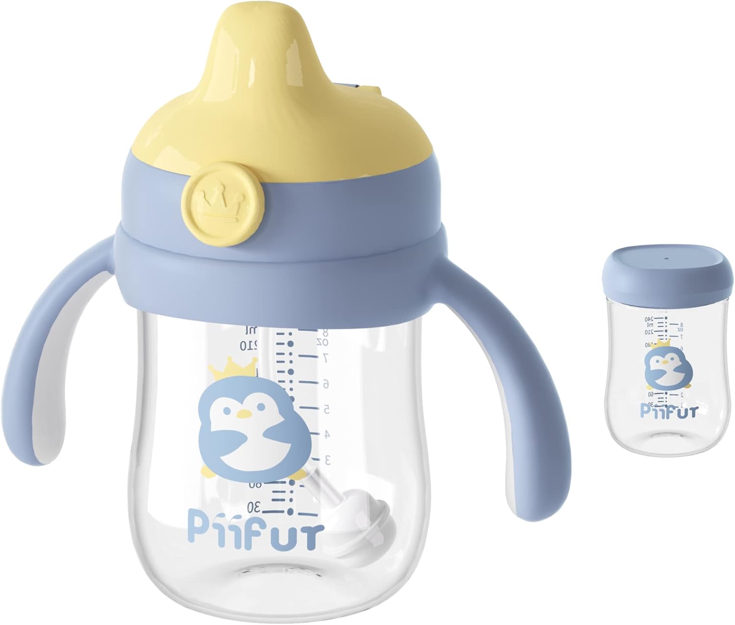 Piifur Tritan – Vaso para beber con tapa de almacenamiento para 6 a 18 meses, a prueba de fugas, vaso con popote con peso con asa para bebé, 8 onzas