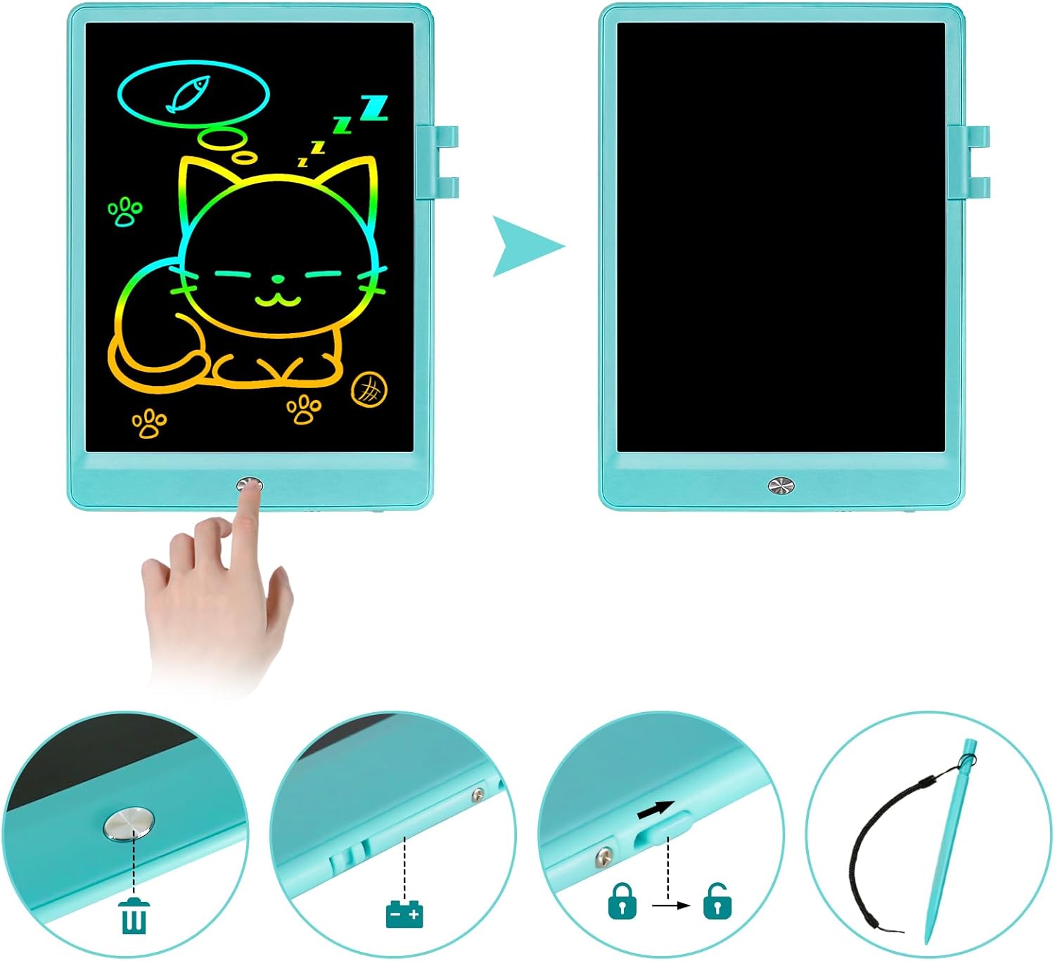 Tableta de escritura LCD para niños, tableta de dibujo electrónica borrable, tablero de graffiti Coloful infantil de 10 pulgadas, aprendizaje