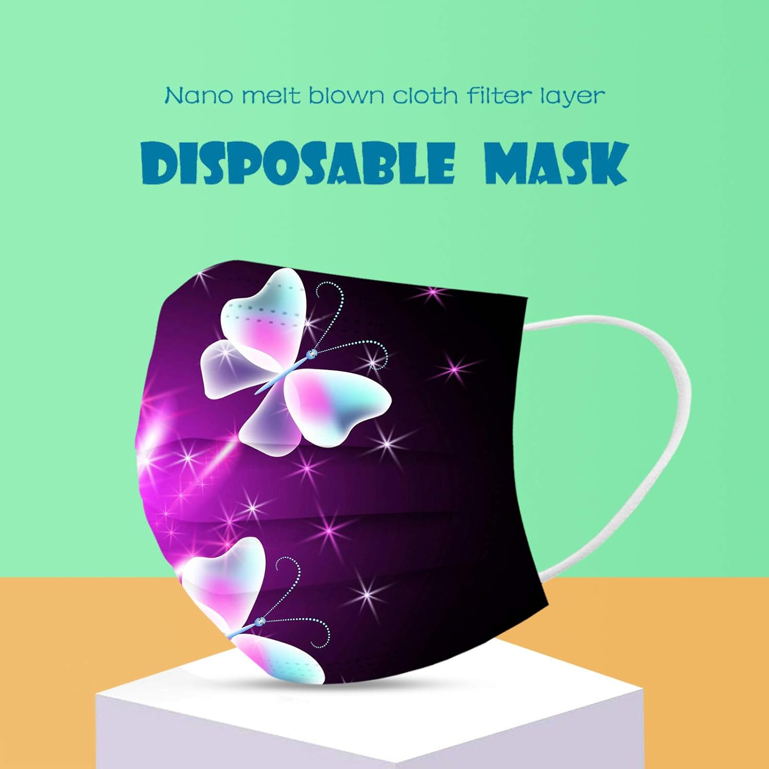 Rowa Paquete de 50 mascarillas desechables de mariposa para adultos con diseño, 3 capas protectoras transpirables para mujeres y hombres con alambre