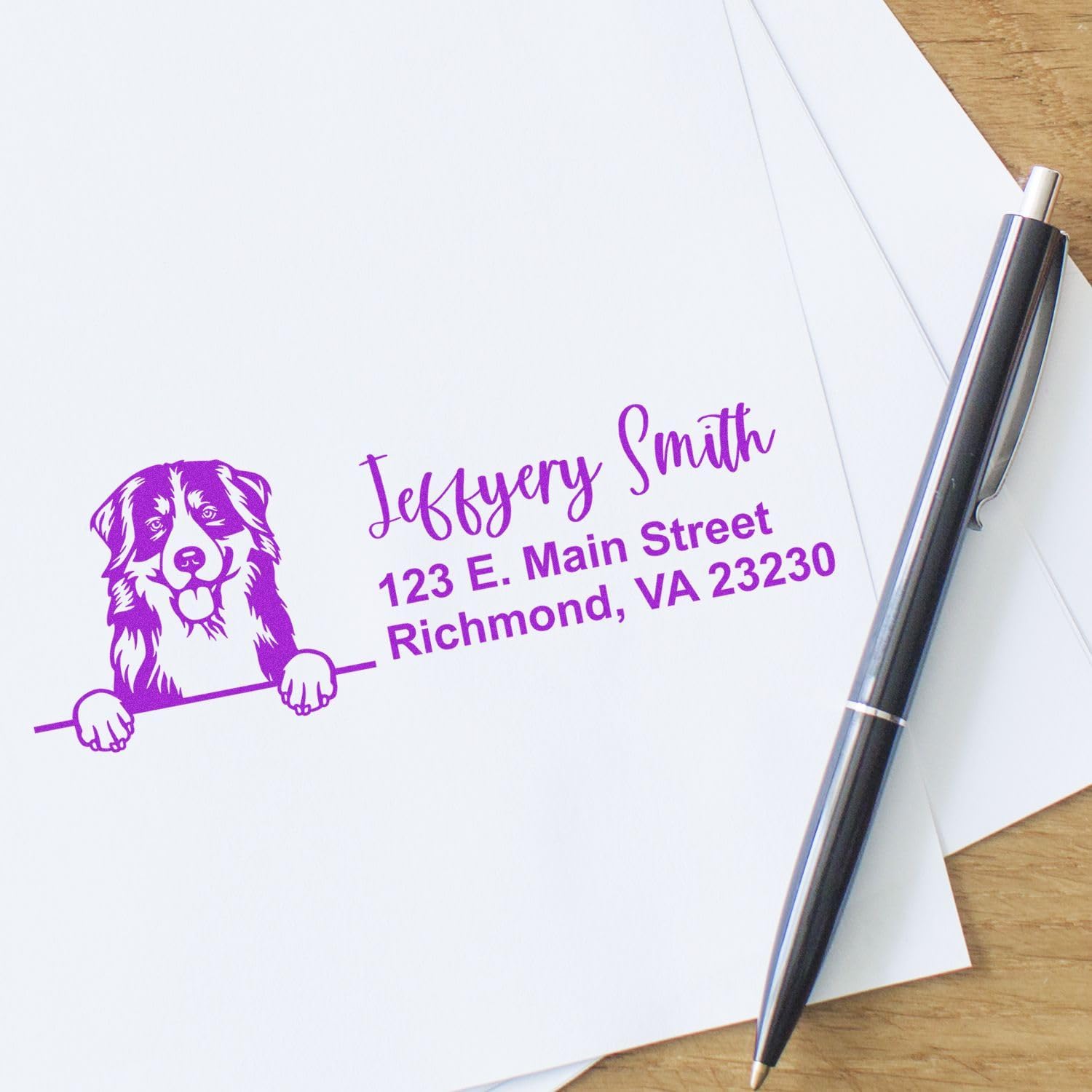 Peeking – Sello de dirección de retorno personalizado para perro de montaña bernés, almohadilla de sellos, sello de perro de montaña bernés, diseño