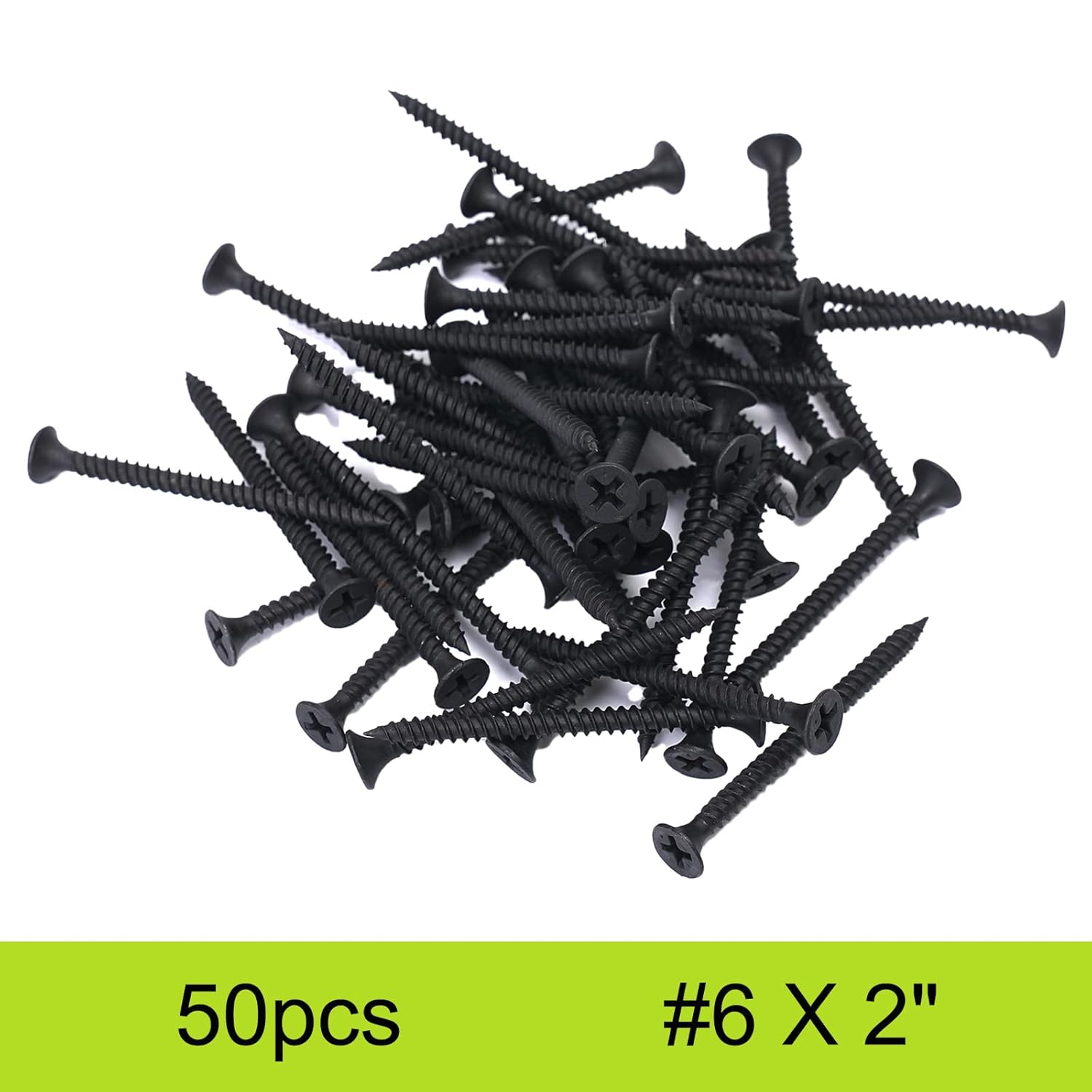Tornillos para madera n. 6 x 2 pulgadas, 50 unidades, tornillos Phillips planos negros, tornillos de madera autorroscantes, acero al carbono,