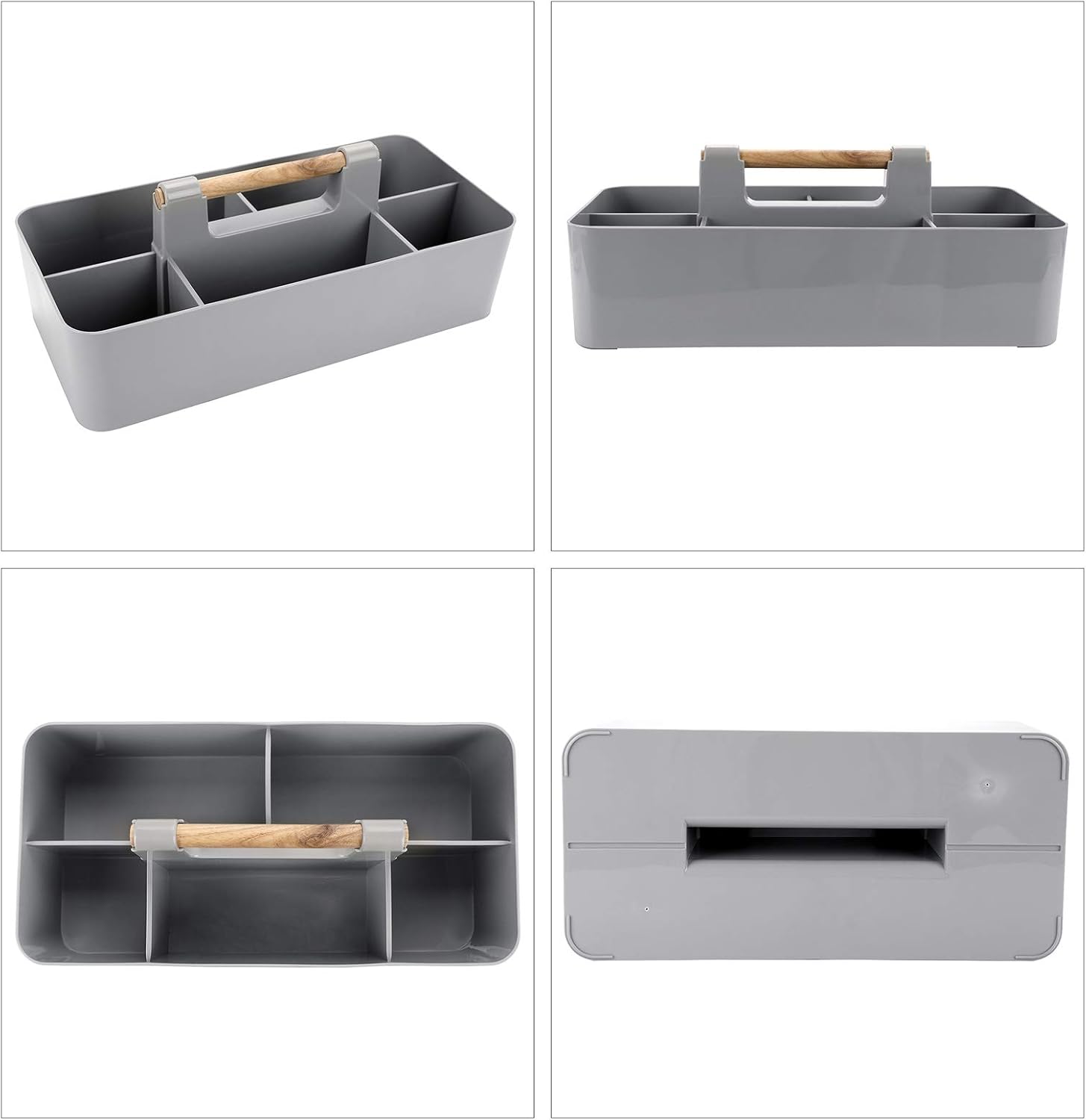 BTSKY Organizador de almacenamiento portátil de plástico apilable, organizador de almacenamiento dividido para manualidades con mango de madera para