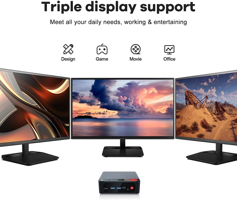 Beelink SER5 Mini PC W-11 Pro Ryzen 5 5560U 8GB DDR4 500GB NVMe M.2 SSD Triple pantalla 4K 60Hz Salida, Wi-Fi 6, RJ45, Bluetooth 5.2 Gaming Office