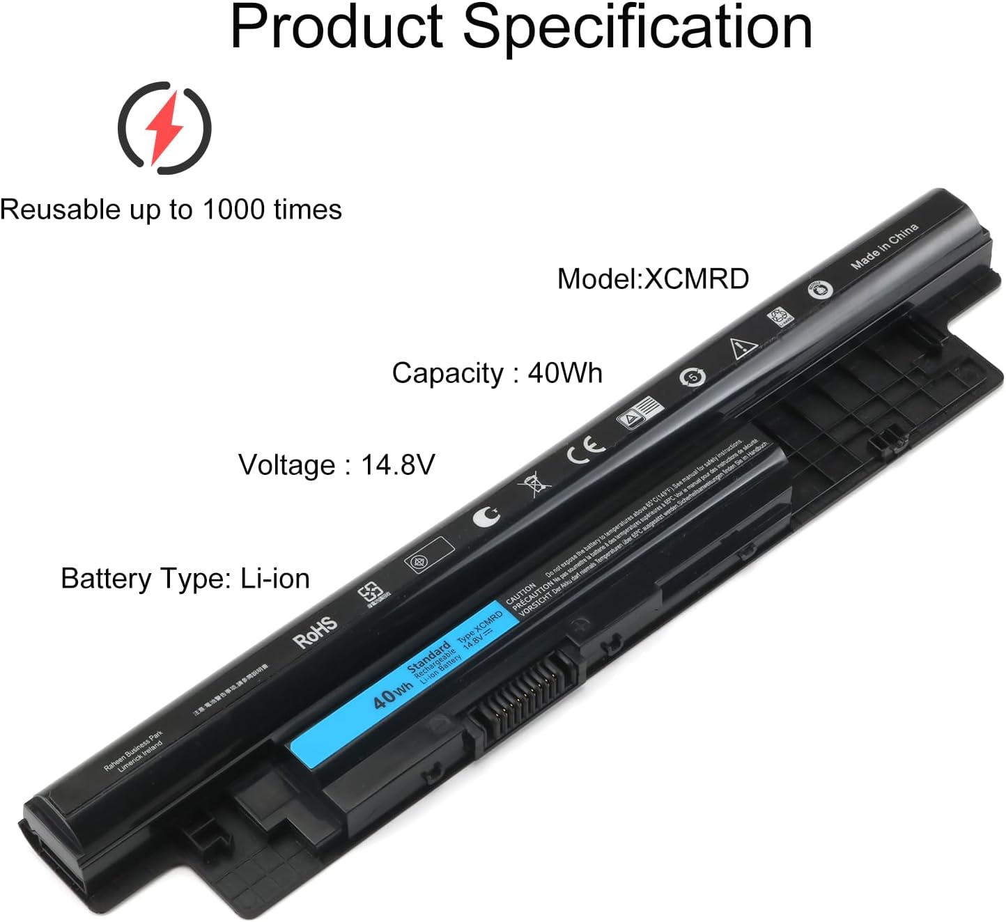 Batería XCMRD de 40 Wh de 14.8 V para Dell Inspiron 15 3000 Series 3521 3542 3543 3537 3531 3541 17 3721 3737 15R 5537 5521 17R 5721 5737 42 46 421