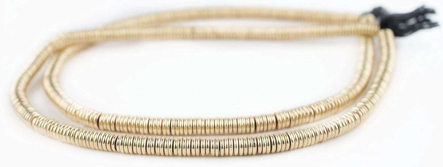 TheBeadChest – Cuentas Heishi doradas extragrandes lisas de 0.236 in de latón con agujero grande de 16 pulgadas