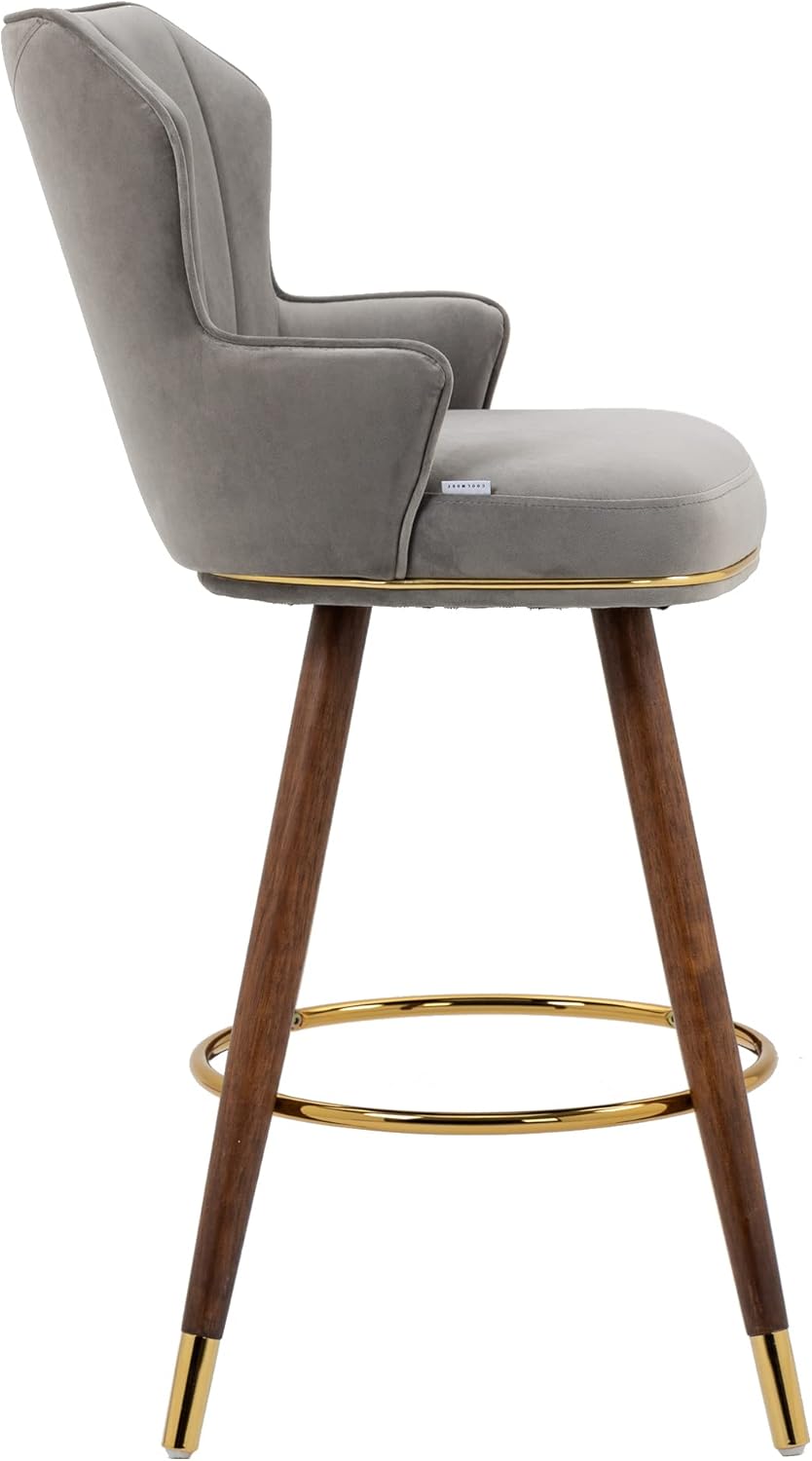 Juego de 2 taburetes de bar, sillas de bar de terciopelo con patas de madera, taburetes de bar de 27.95 pulgadas de altura de mostrador con respaldo