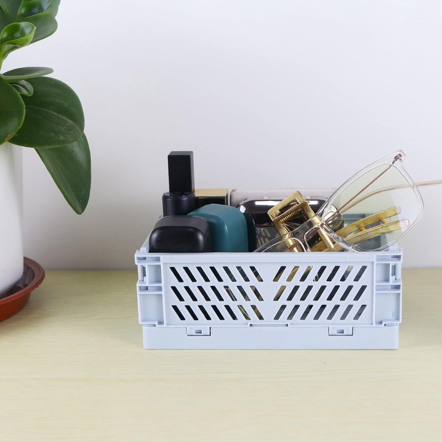 Tixill Paquete de 2 mini cestas de plástico plegables para organización y almacenamiento, cajas de almacenamiento plegables para el hogar, cocina,