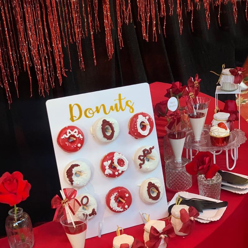 2 soportes de pared de madera con forma de rosquilla, reutilizables, rústicos, suministros de fiesta para bodas, cumpleaños, festivales, decoración