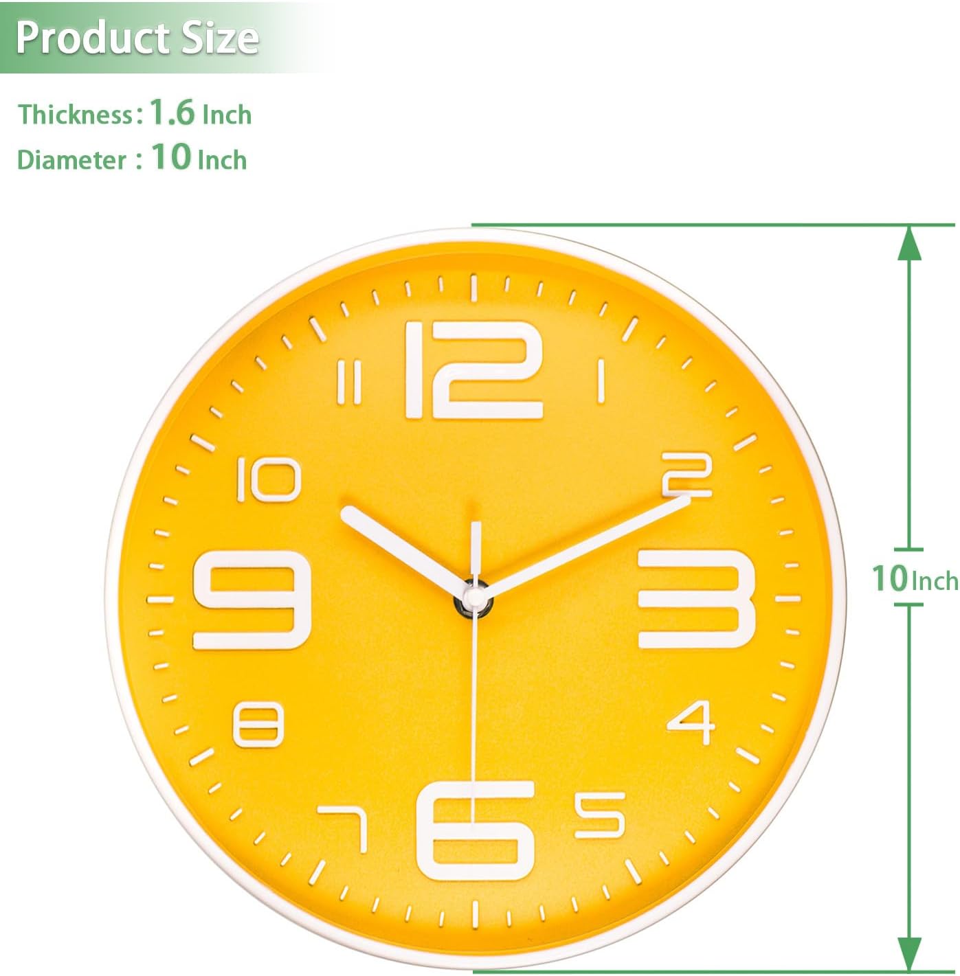 45MinST Reloj de pared moderno con esfera de números 3D de 10 pulgadas, silencioso, redondo, sin tictac, para decoración del hogar, con números