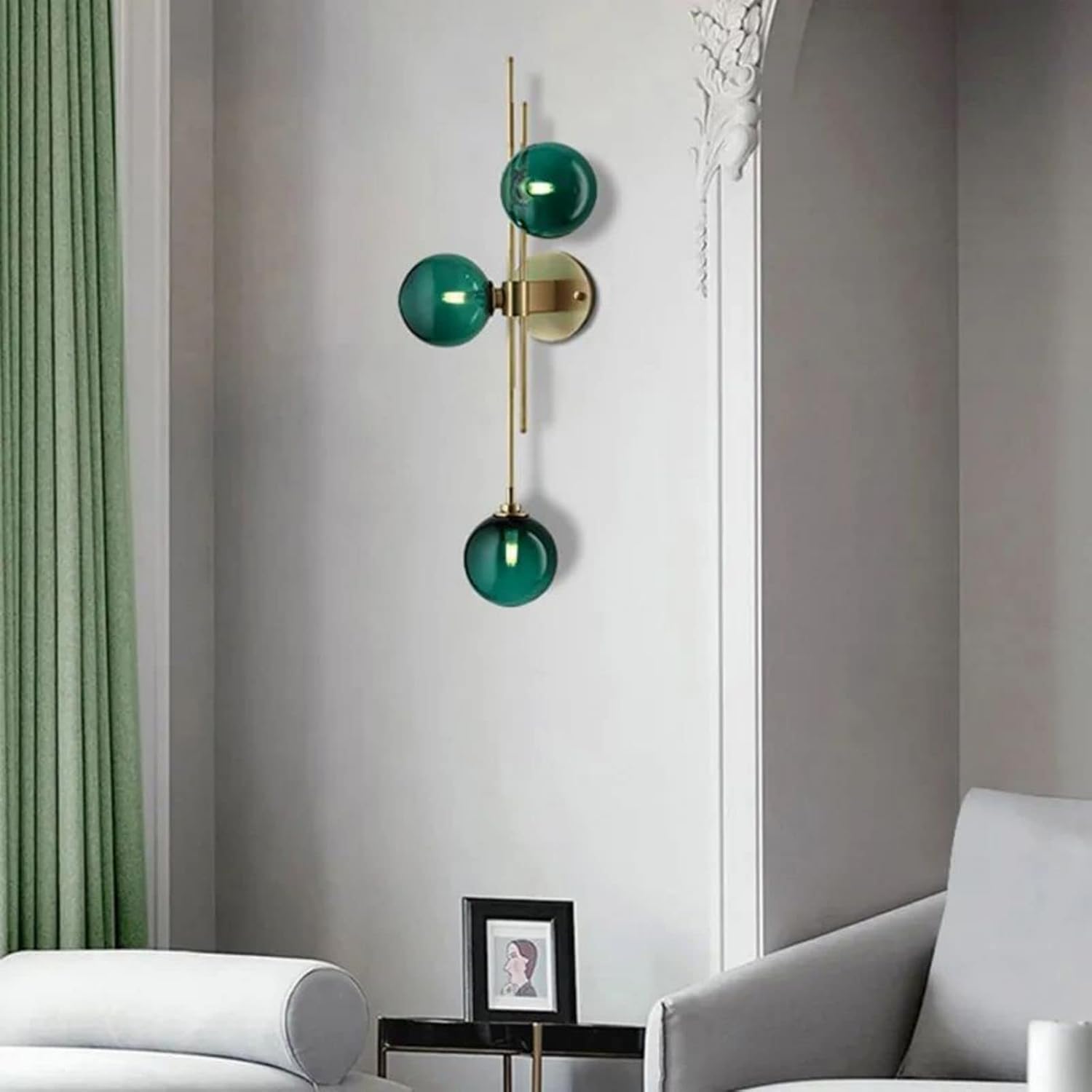 Mid-Century – Lámpara de pared decorativa moderna de 3 luces con forma de globo de cristal transparente para interiores (verde)