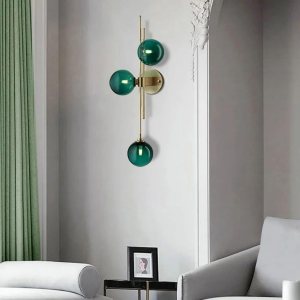 Mid-Century – Lámpara de pared decorativa moderna de 3 luces con forma de globo de cristal transparente para interiores (verde) Mid-Century – Lámpara de pared decorativa moderna de 3 luces con forma de globo de cristal transparente para interiores (verde)