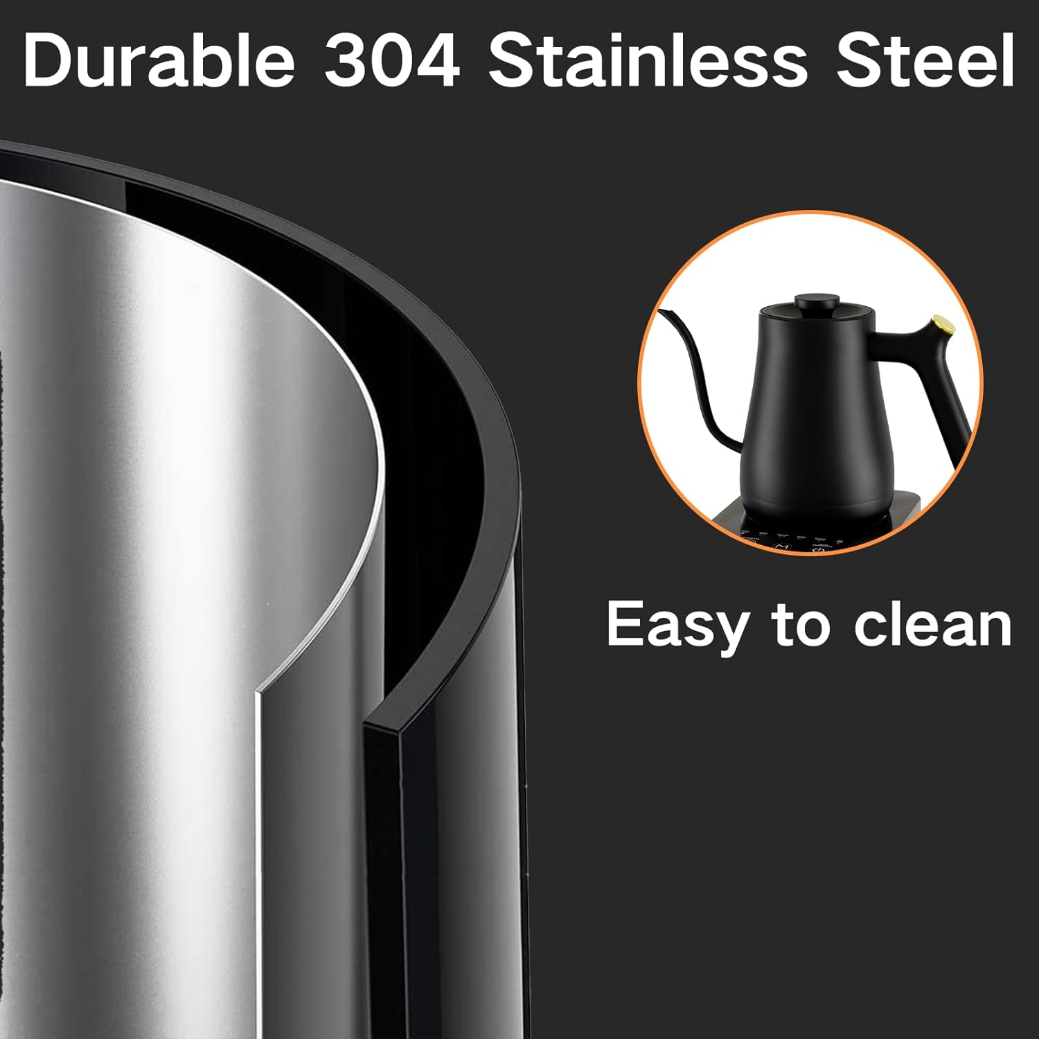 Hervidor eléctrico con 5 ajustes preestablecidos variables, hervidor de café de 1200 W para café y té, calentador de agua eléctrico de cuello de