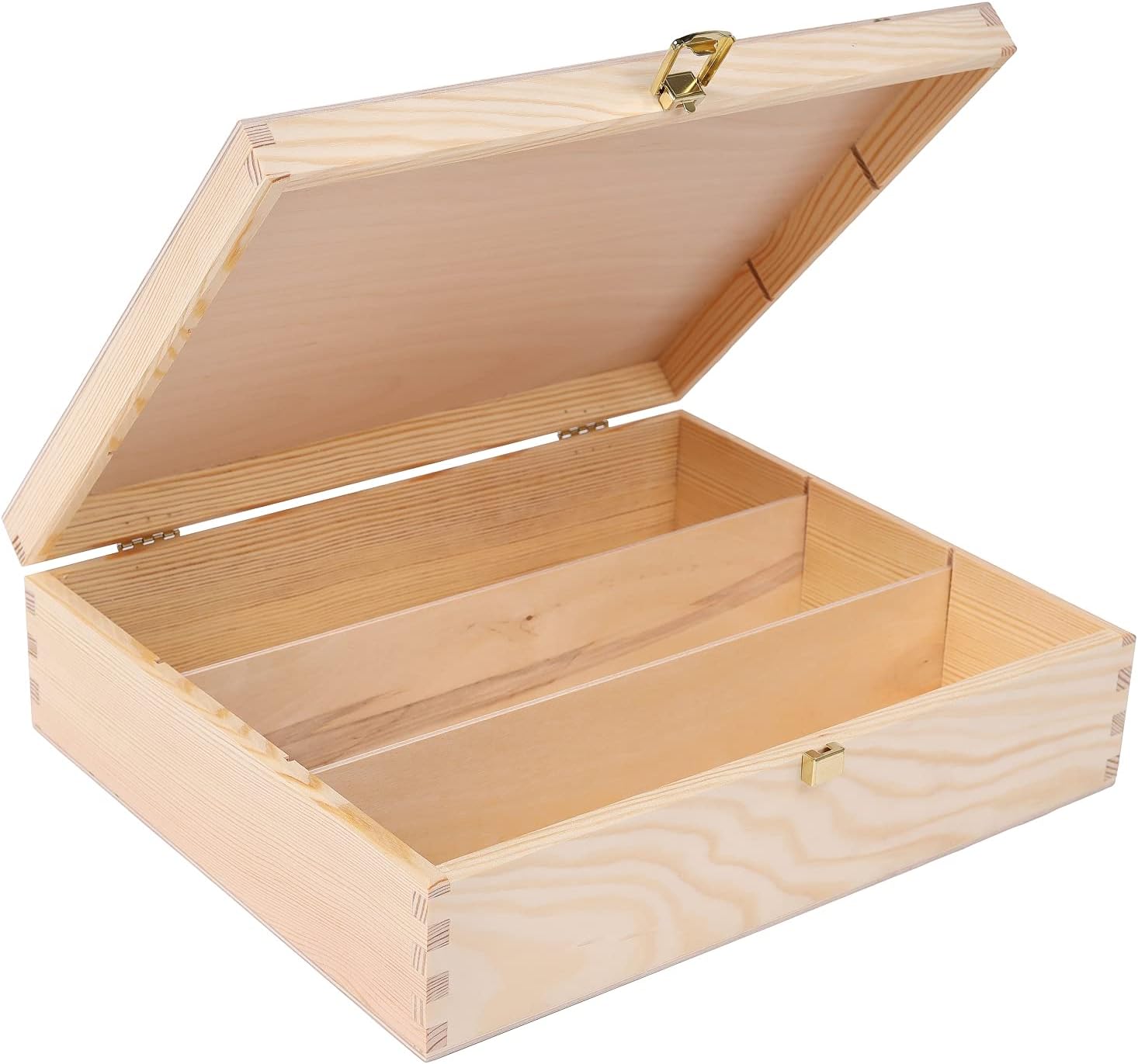 Caja de madera de vino sin pintar para almacenamiento de regalo, 3 botellas, 13.81 x 11.81 x 3.93 pulgadas, soporte de madera natural, caja de lujo