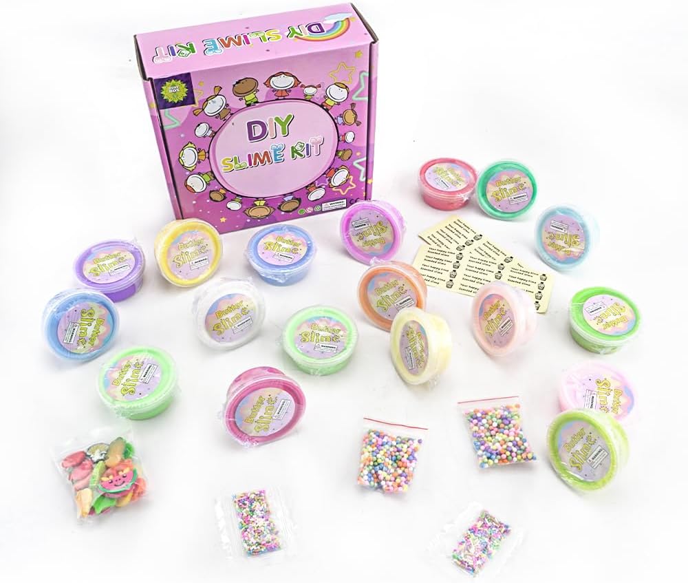 Paquete de 16 mini kit de limo de mantequilla, con sandía rosa, helado y slime de pastel, etc. Abalorios de slime de color y limo, suave y