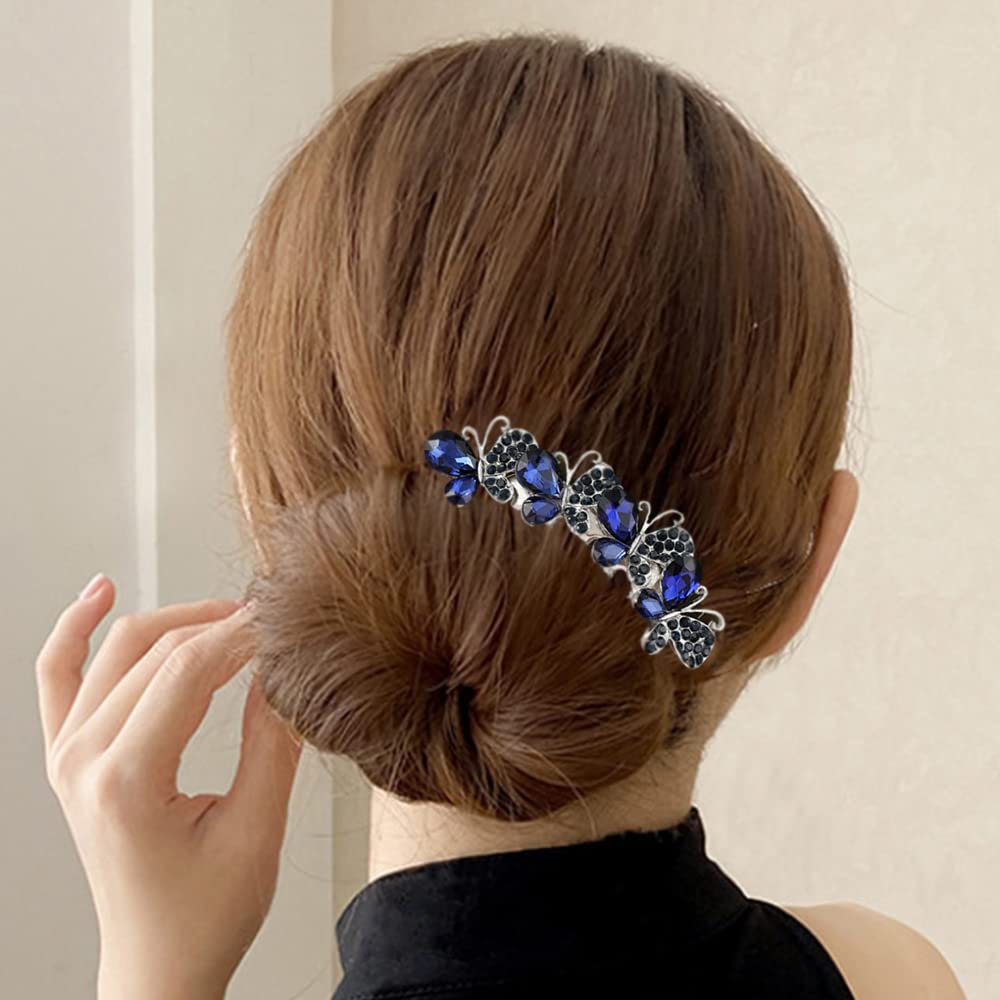 Xerling Peine de pelo con diamantes de imitación, accesorios para el cabello para mujeres, peine lateral de cristal de mariposa, pieza de pelo azul