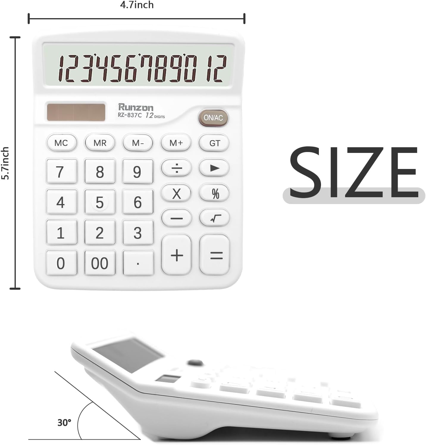 Calculadora blanca, calculadora de oficina básica, calculadora de escritorio de 12 dígitos, pantalla LCD grande para suministros de oficina blancos