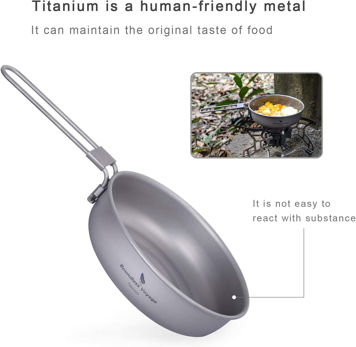 Boundless Voyage Sartén de titanio con mango plegable ultraligero para acampar picnic sartén plancha vajilla utensilios de cocina A-Ti2061C