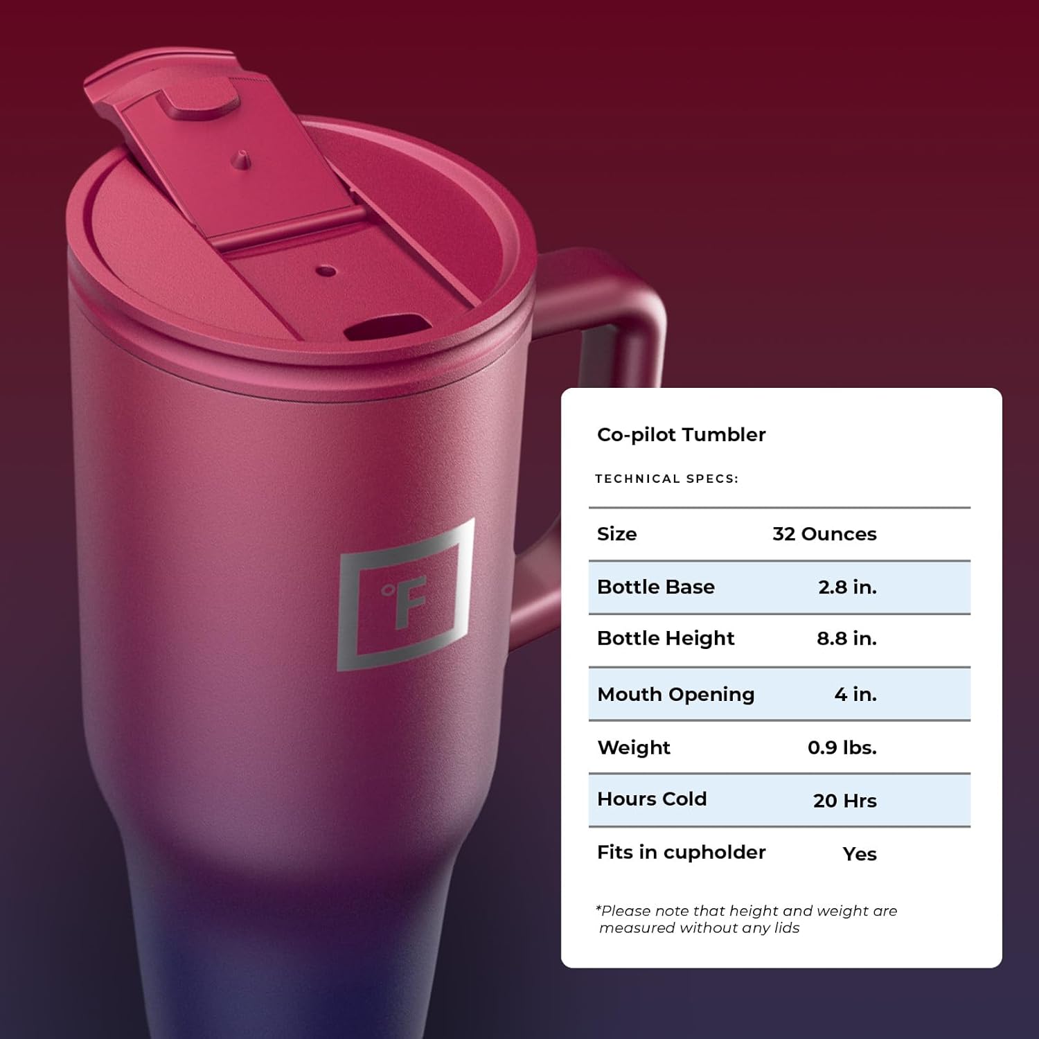 IRON FLASK Co-Pilot – Vaso aislado con popote y tapas abatibles, botella portavasos, para bebidas calientes y frías, a prueba de fugas, agua, taza