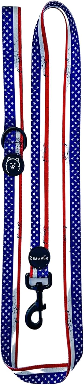 ShawnCo Dream Walk – Correa de nailon para mascotas con mango de neopreno suave para perros pequeños, medianos y grandes (estrellas y rayas, ML)