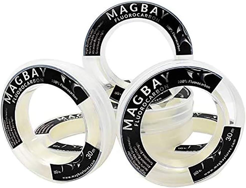 MagBay Lures Líder de fluorocarbono 100% puro 150, 130, 100, 80, 60 y 40 libras, línea de pesca de 33 yardas
