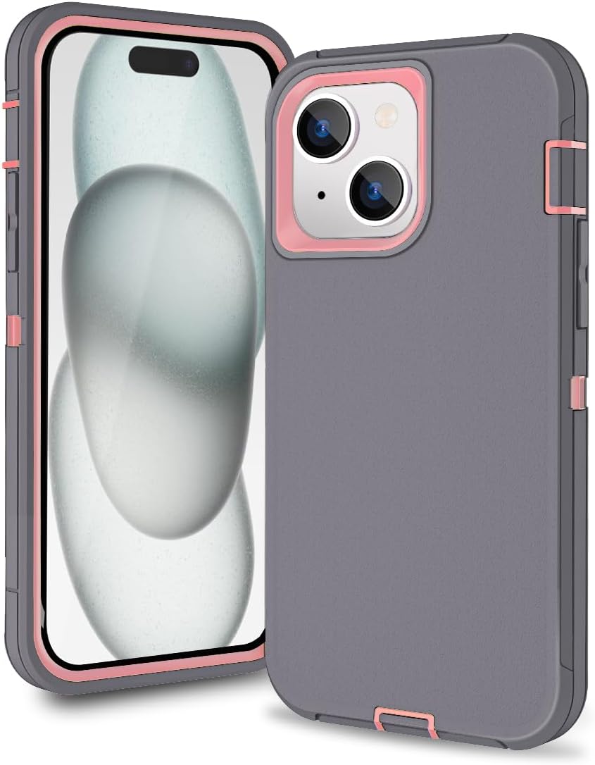 CAFEWICH Funda compatible con iPhone 15 de 6.1 pulgadas, funda para teléfono 14, resistente defensor de 3 capas, resistente a prueba de golpes,