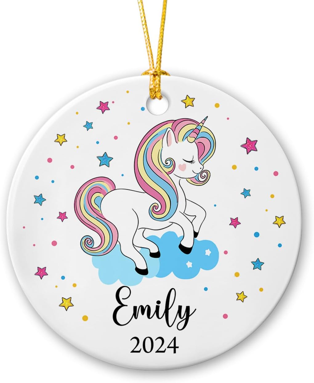 Adorno de cerámica de unicornio personalizado para niños, adorno de Navidad 2023, adorno de unicornio para bebé, adorno de Navidad de unicornio para
