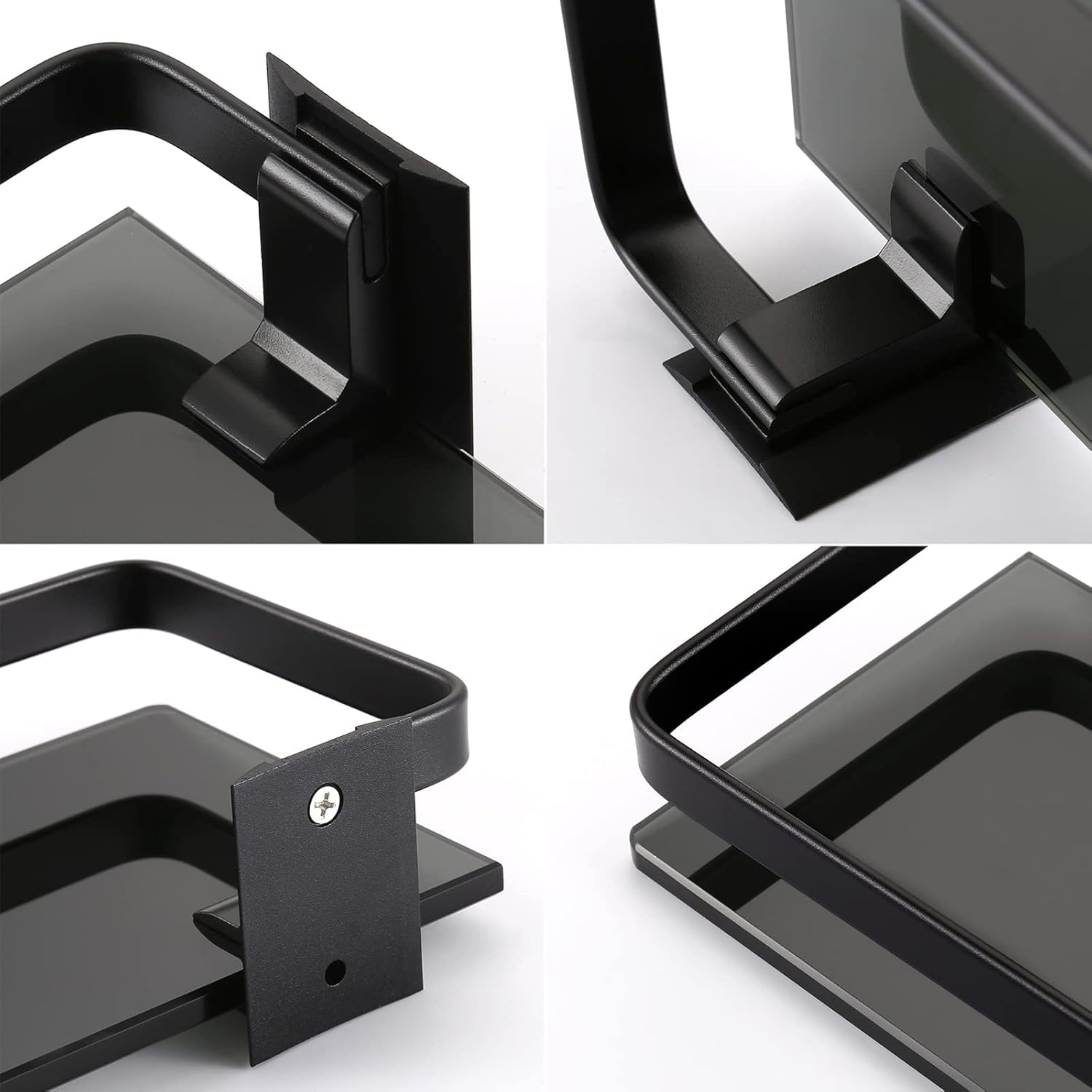 KES Estante de vidrio negro para baño, estante de pared de vidrio templado extra grueso, rectangular, paquete de 2, estante flotante de vidrio de
