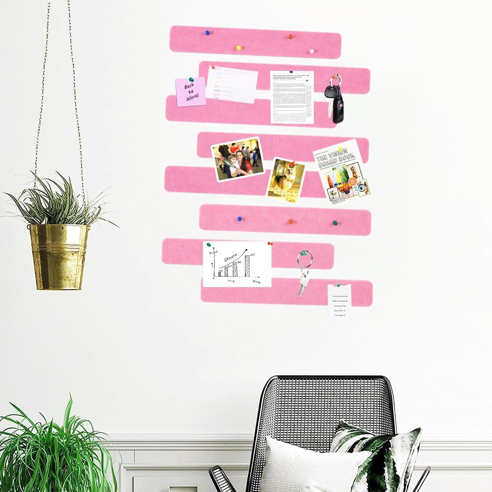 Vuzvuv 8 tiras de barra de corcho rosa con 50 alfileres y notas adhesivas, tiras autoadhesivas para tablón de anuncios que no dañan la pared,