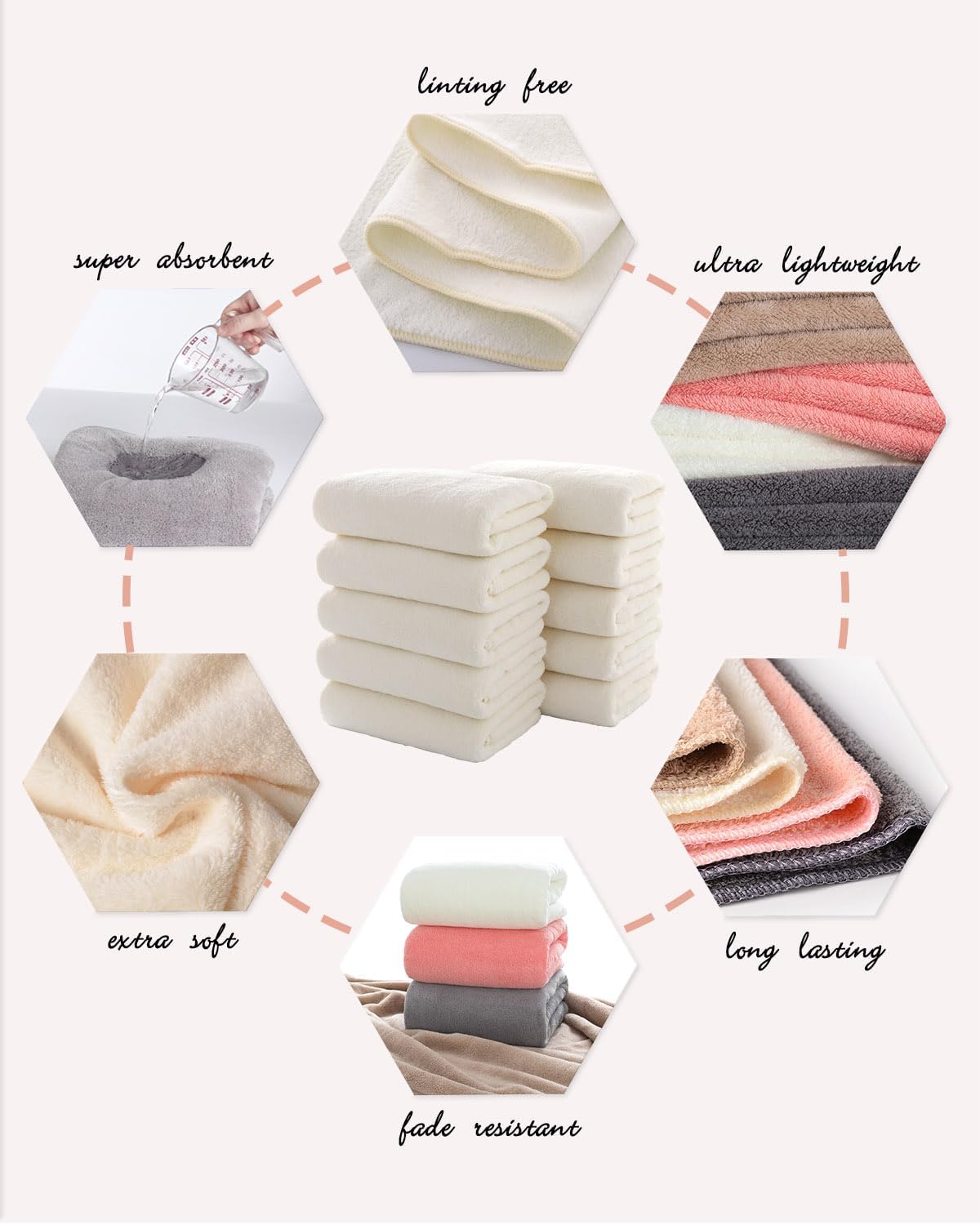 Juego de 10 toallas de mano de microfibra suave para salón, gimnasio, yoga, viajes, increíblemente absorbentes, ligeras, de secado rápido y