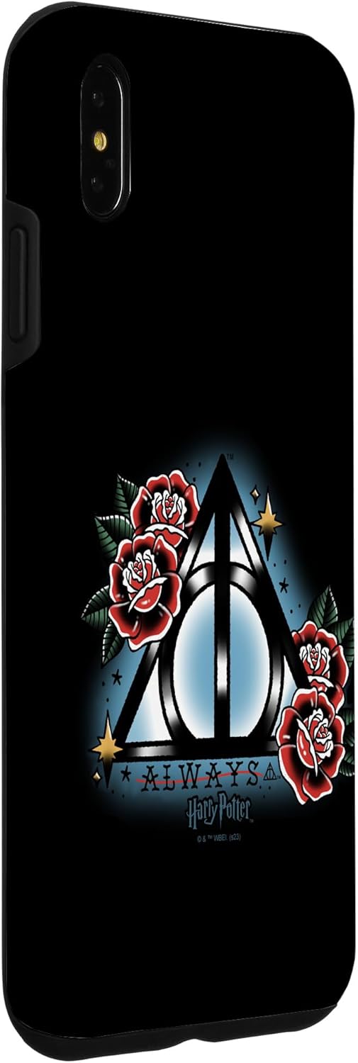 iPhone XS Max Harry Potter Always Deathly Hallows Symbol Floral Retrato Estuche