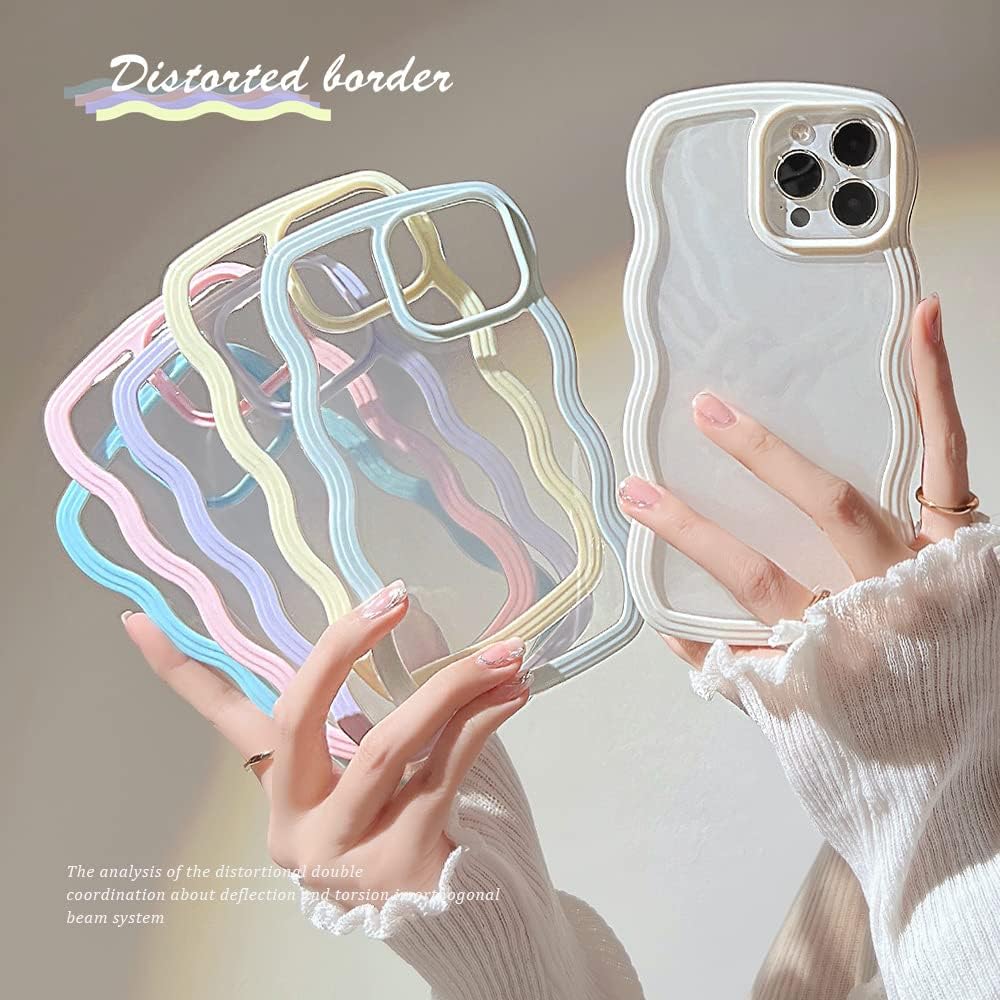 AMAZFCCY Funda con marco de onda rizada para iPhone 15 Pro Max de 6.7 pulgadas, bonito patrón de forma de onda 2 en 1, transparente, flexible, parte