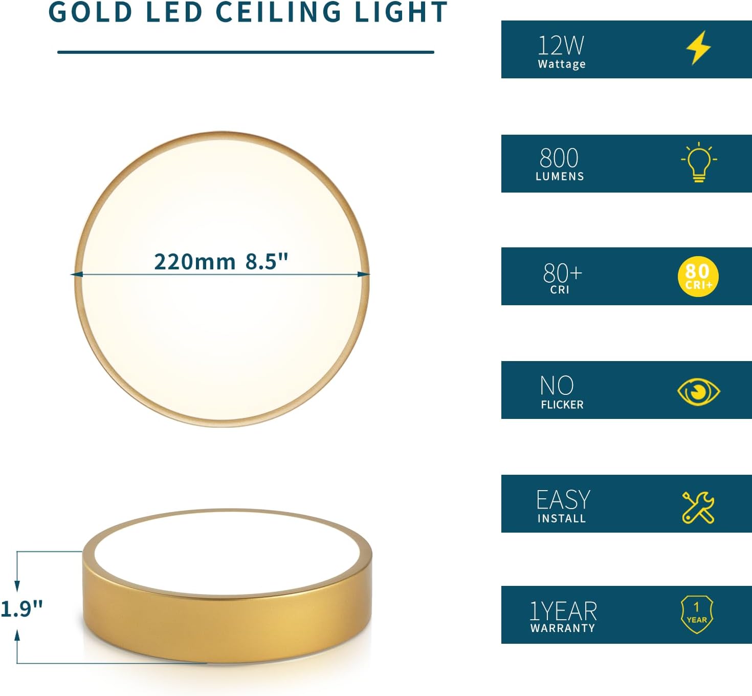Lámpara LED de techo de montaje empotrado dorada, paquete de 3 lámparas modernas para dormitorio, montaje en techo, regulable, lámpara de techo de