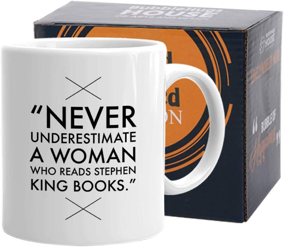 Taza de café Reader de 11 onzas, Never Underestimate A Women Who Reads Horror Novel Book Lovers King, regalo para lector de ratones de biblioteca
