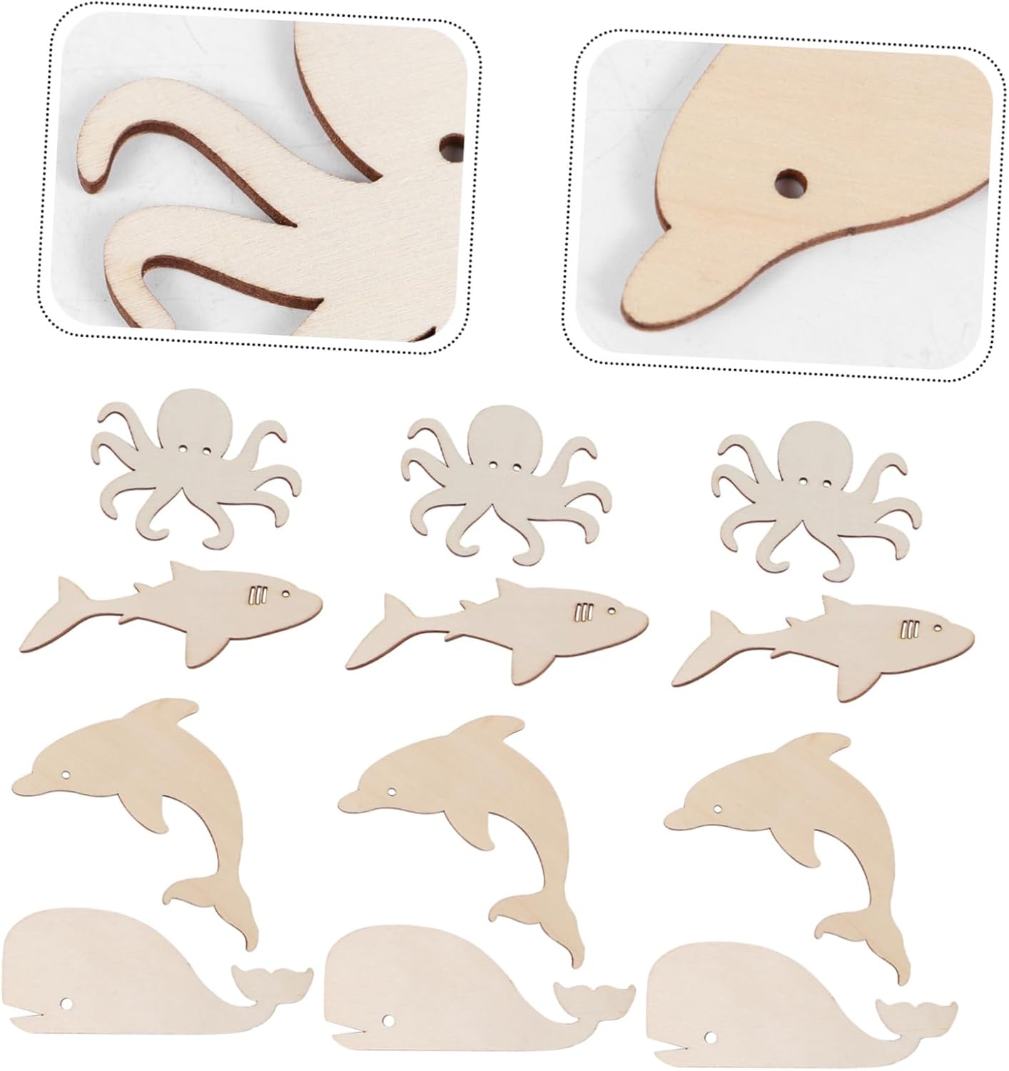 EXCEART 48 piezas de astillas de madera de animales marinos ballena de madera de animales marinos rebanadas de madera decoración delfín adornos de