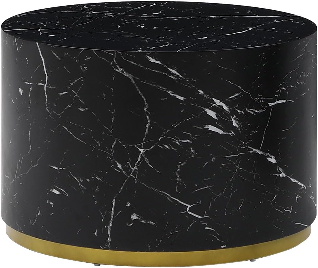 Mesa auxiliar con borde dorado inferior para sala de estar, moderna mesa de centro redonda dorada o mesa auxiliar, mesa de sofá circular para