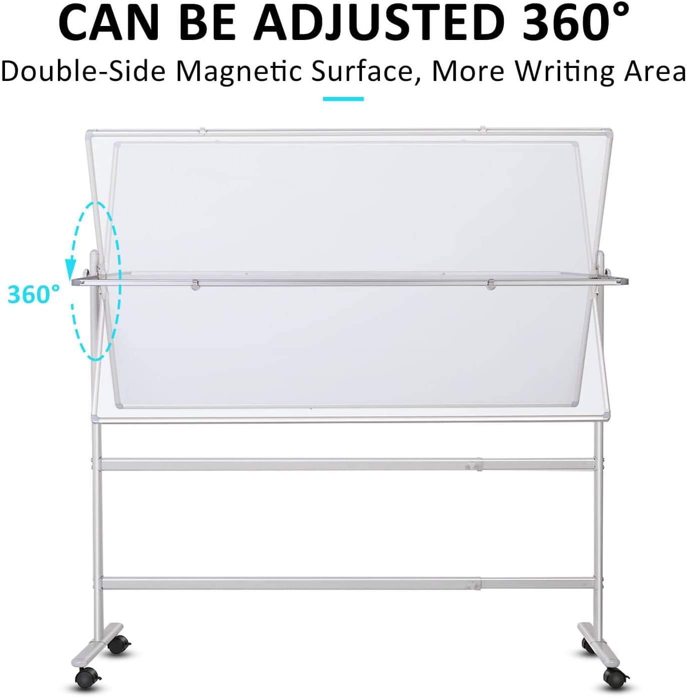 Pizarra blanca móvil de 48 x 36 pulgadas, pizarra magnética de borrado en seco de doble cara, soporte rodante grande portátil sobre ruedas, oficina,
