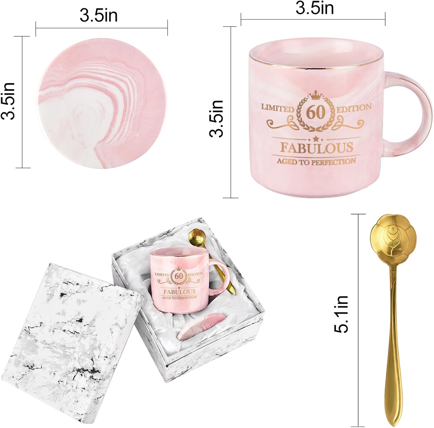 Cabtnca Regalos de 60 cumpleaños para mujeres, taza de edición limitada de 60, taza de cumpleaños de 60, ideas de regalo de cumpleaños 60, regalos