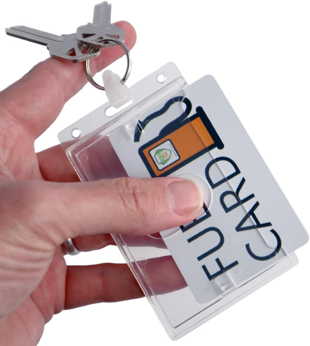 Soporte rígido para tarjetas de combustible con llavero, protector de tarjetas de plástico duro transparente para flotas, tarjetas de gas, autos de