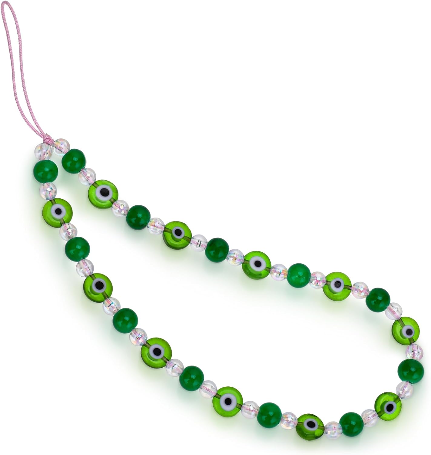 simarro Dije de teléfono contra el mal de ojo, cristal verde con cuentas de ojo de diablo con cuentas para teléfono, correa de muñeca para teléfono