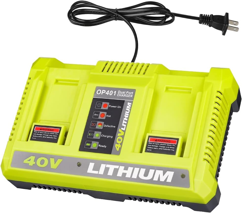 Zinkiwayr – Cargador de batería de litio de 40 V, 40 V, cargador rápido compatible con Ryobi 40V iones de litio OP4015 OP4026 OP4030 OP4040 OP4050