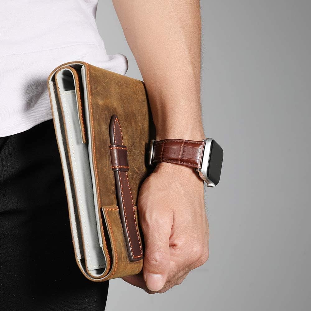 Compatible con correas de Apple Watch de 1.614 in1.575 in1.496 in 1.929 in1.772 in1.732 in1.654 in, correa de repuesto de piel de cocodrilo para