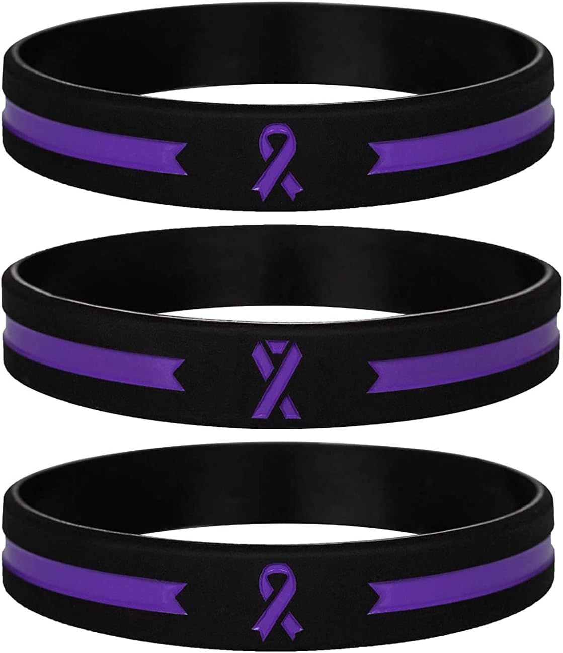 Sainstone Paquete de 12 pulseras de silicona con cinta de concienciación morada para hombres y mujeres al por mayor a granel de la cinta de