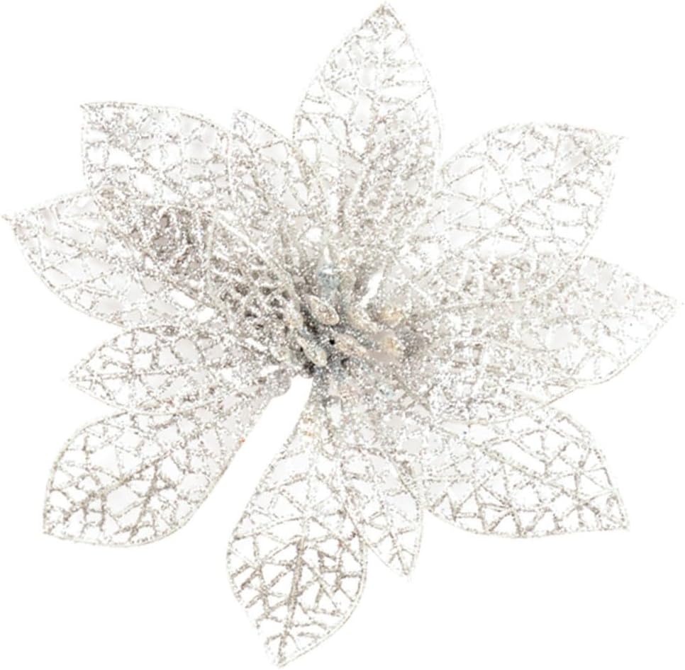 BESTOYARD 20 Pcs Glitter Poinsettia Flowers Glitter Christmas Flowers Christmas Wreath Stems Artificial Poinsettia Flowers Artificial Christmas